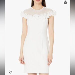 ADRIANNA PAPELL
Women's Ruffle-Trim Crepe Sheath Dress in Ivory